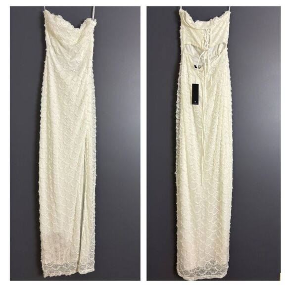 Lulus Blissful Effect White Lace Textured Lace-Up Cutout Maxi Dress Small NEW - Picture 4 of 16